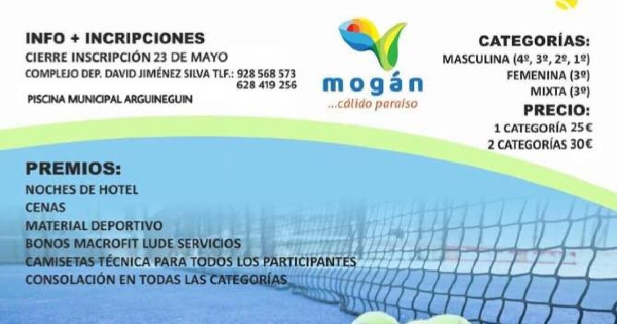 Arguineguín acogerá del 25 de mayo al 9 de junio el Torneo de Pádel Costa de Mogán 2018